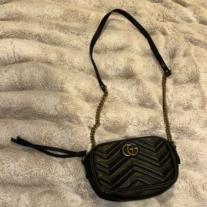 Gucci Black Chevron Crossbody Bag with Gold Chain